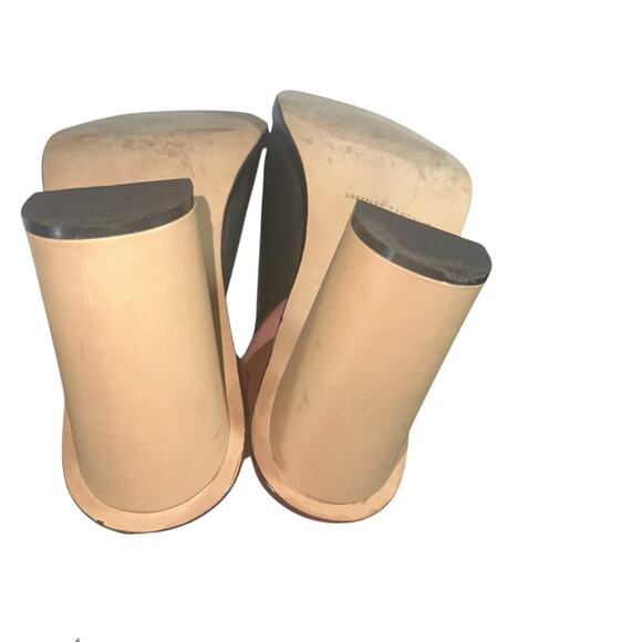 Loeffler Randall ColorBlock Leather Heels Sz 9.5 Black Brown Ankle Strap Sandals - Picture 12 of 13